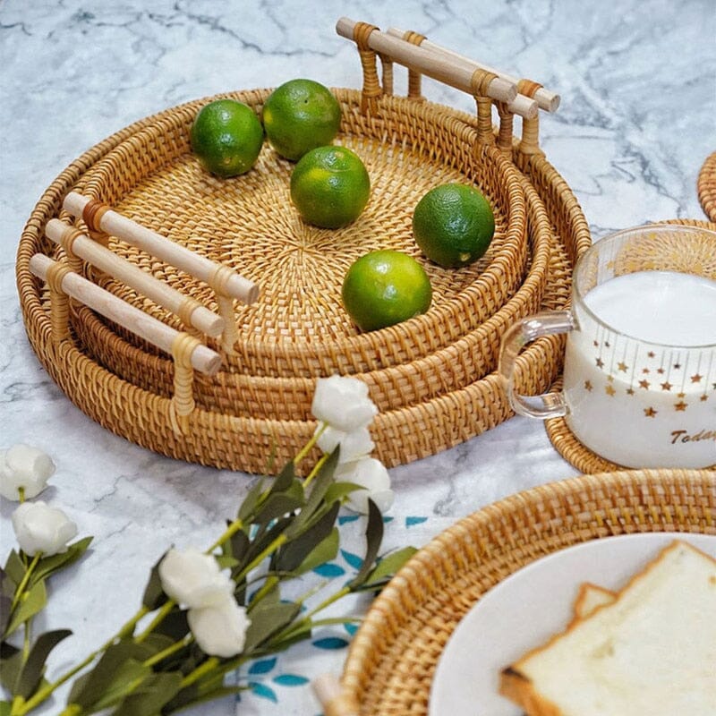 Luxury Decorative Wicker Tray with Handles