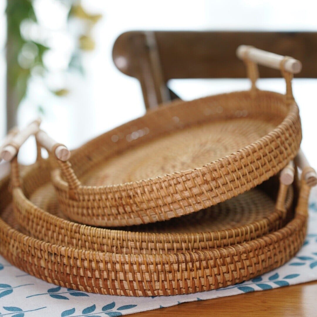 Luxury Decorative Wicker Tray with Handles