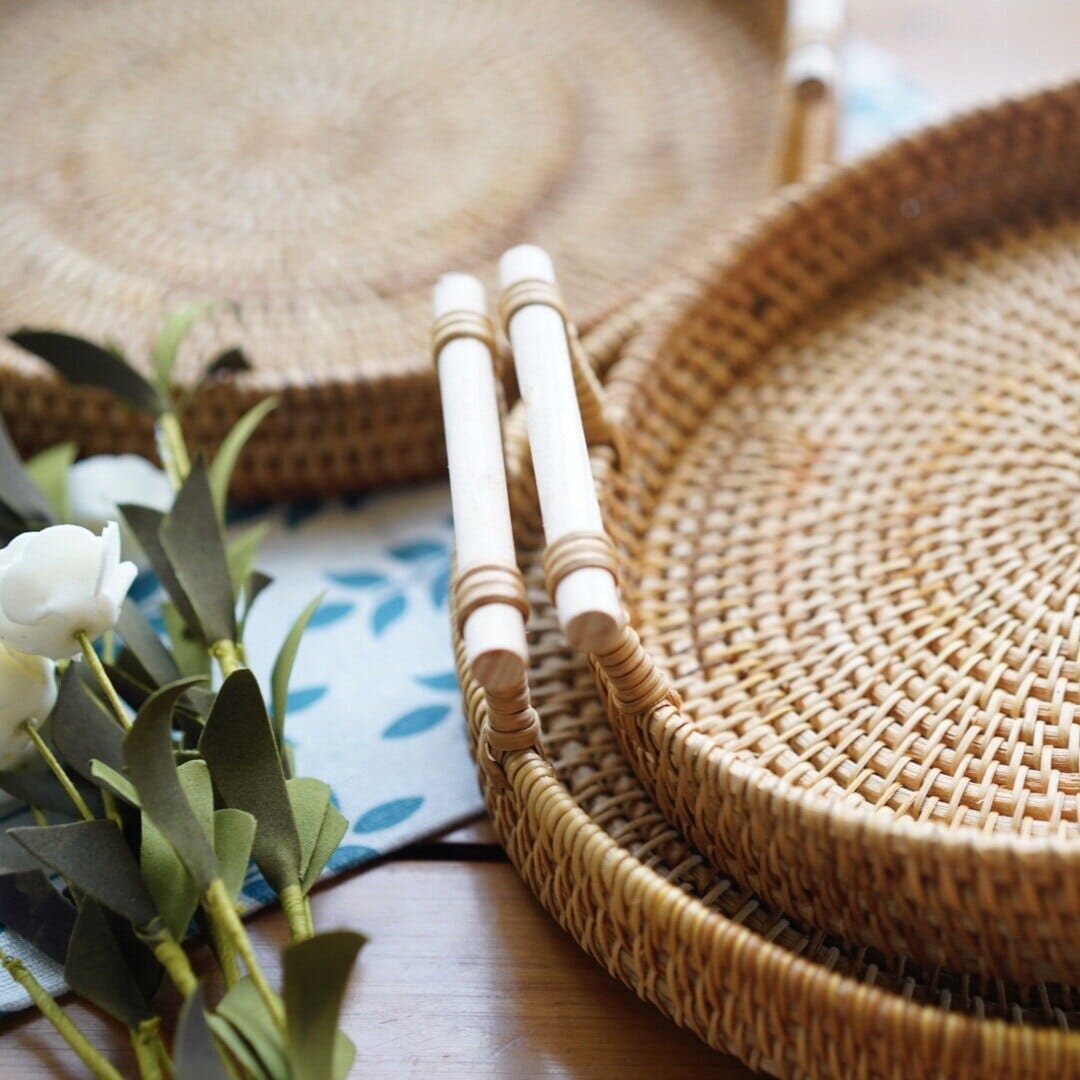 Luxury Decorative Wicker Tray with Handles
