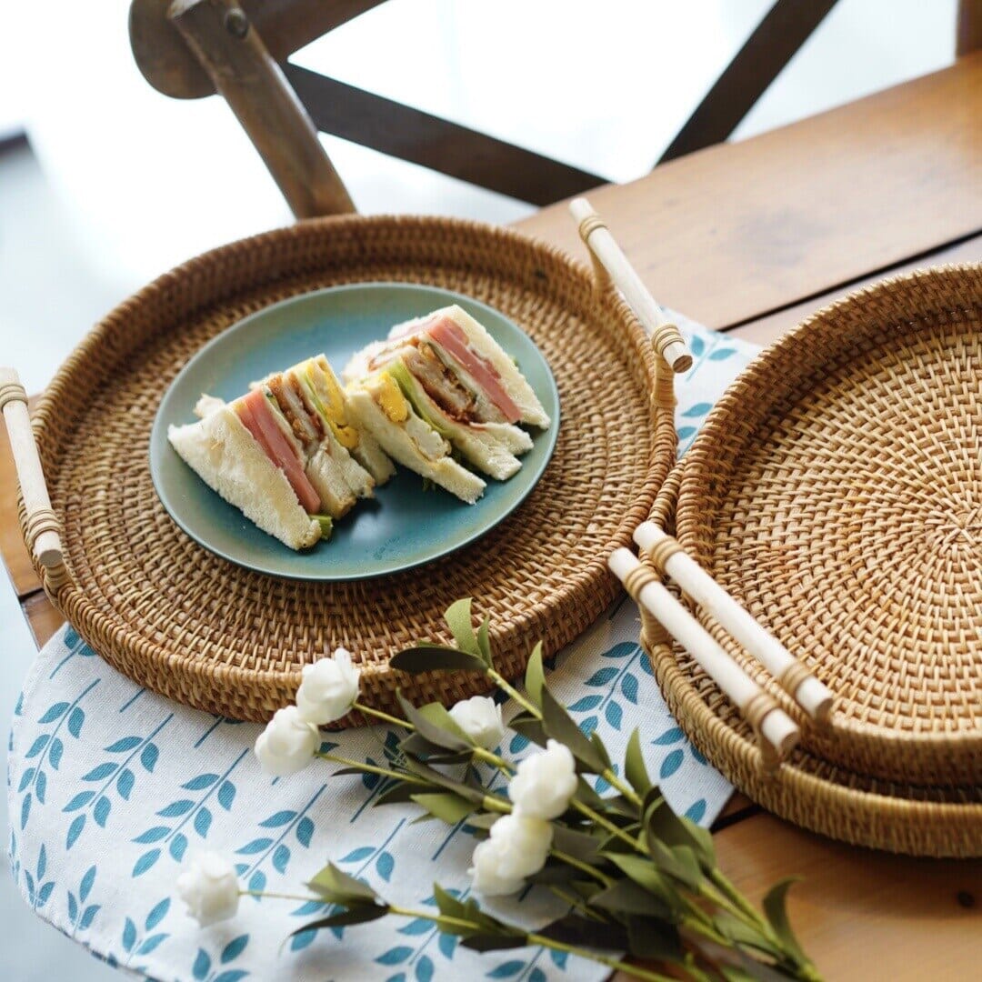 Luxury Decorative Wicker Tray with Handles