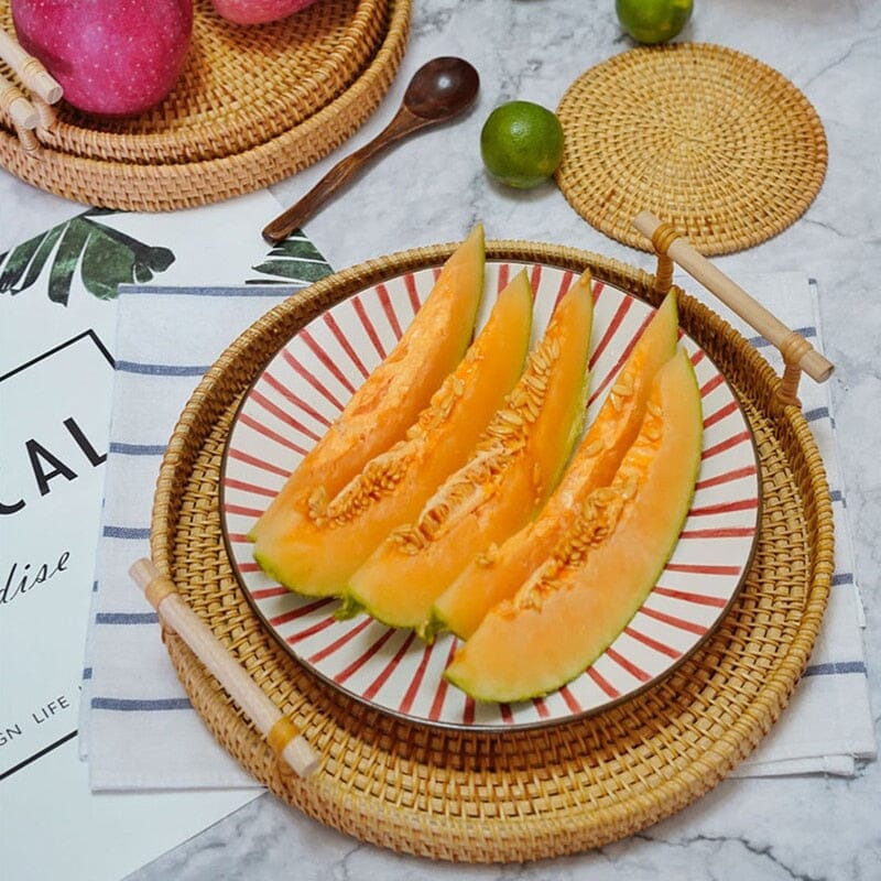 Luxury Decorative Wicker Tray with Handles