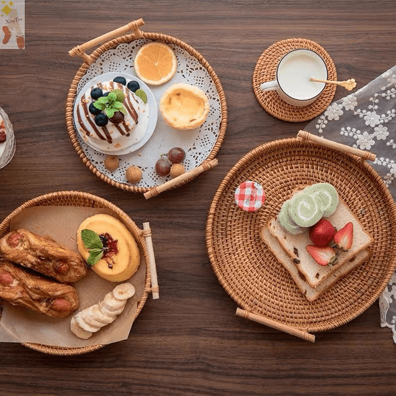 Luxury Decorative Wicker Tray with Handles